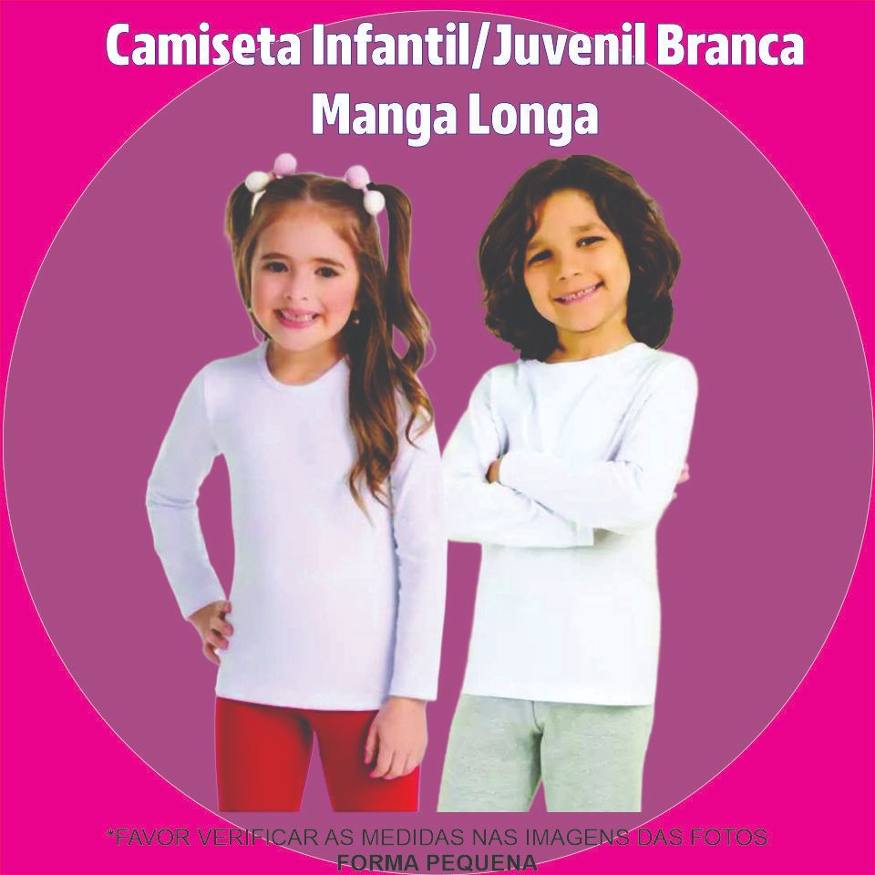 Camiseta Manga Longa Infantil Branca 100% Poliést