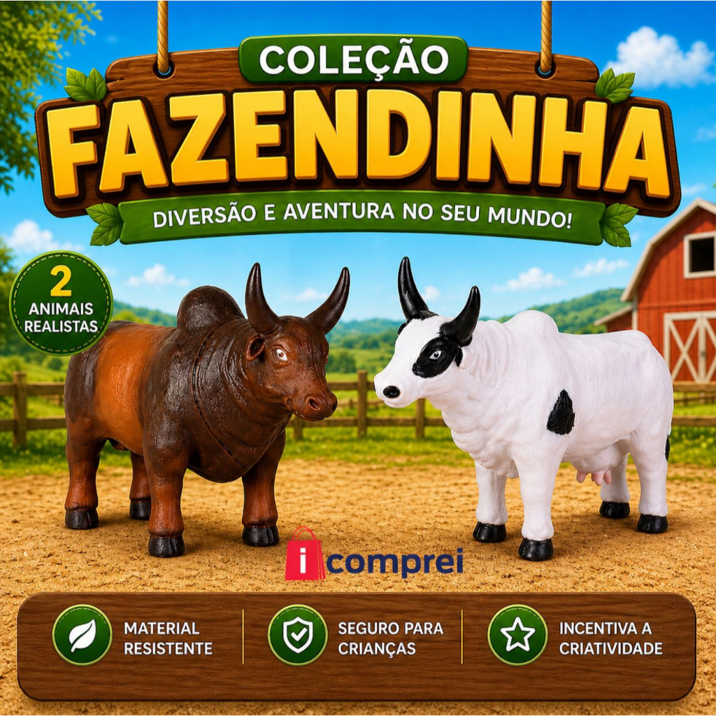 Kit Farm Touro + Vaca Animais Da Fazenda Fazendinh