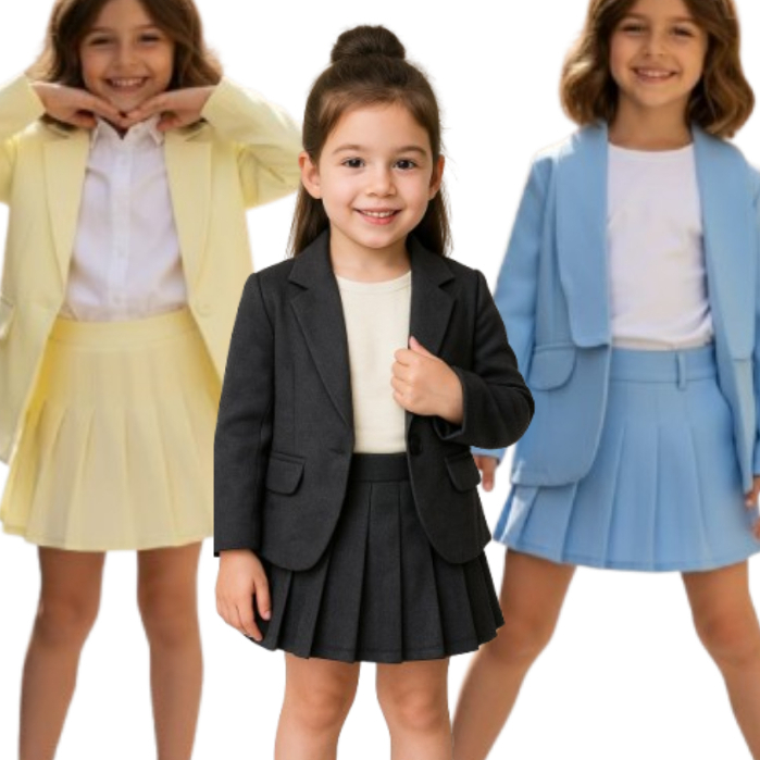 CONJUNTO SHORT SAIA PLISSADO COLEGIAL BLAZER DE AL