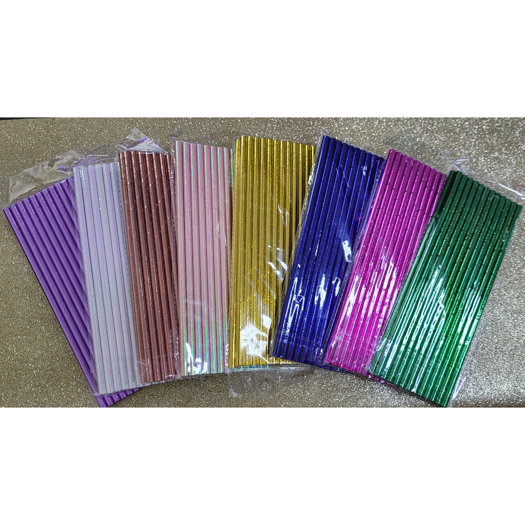 100 Canudo de papel METALIZADA Liso Cores Padrão 