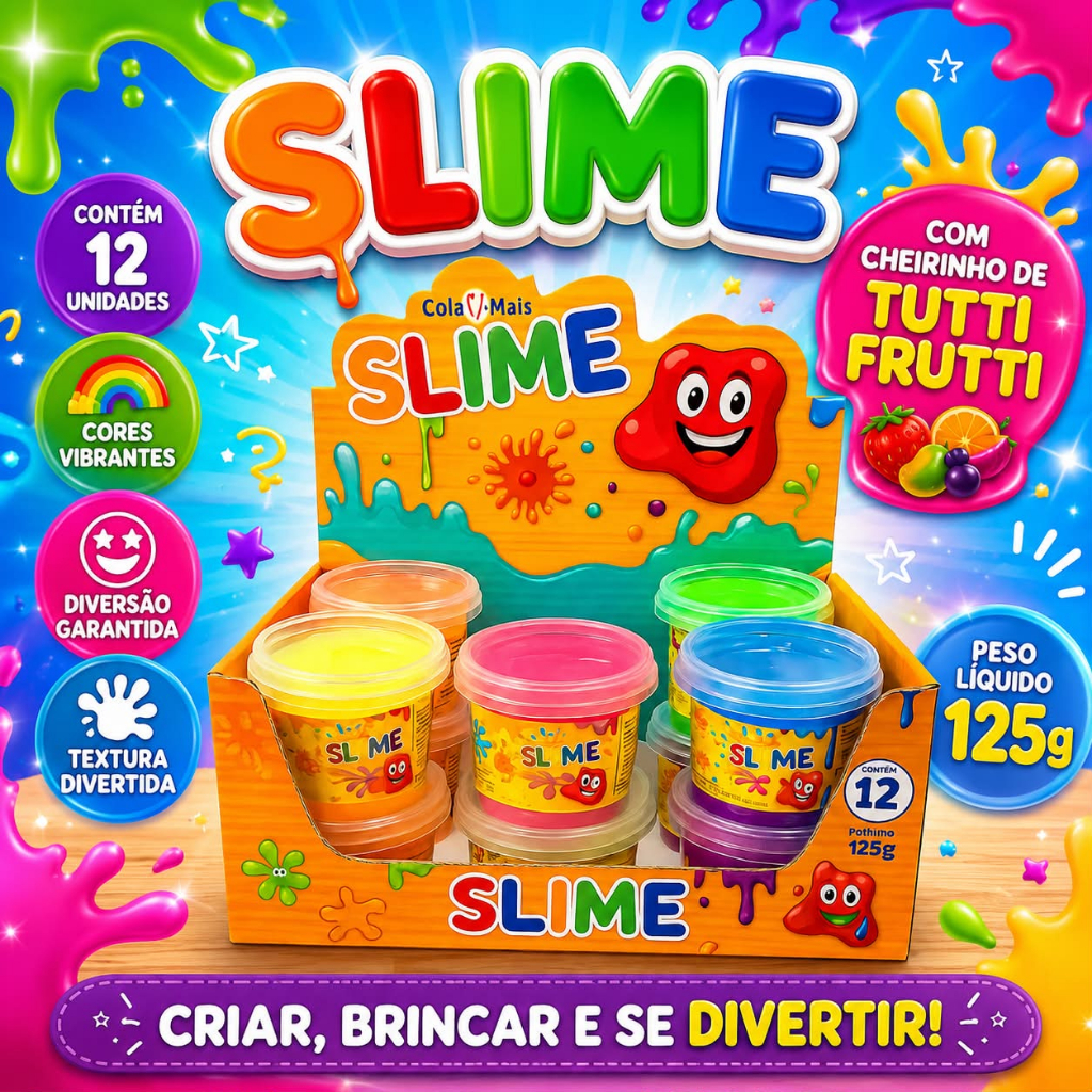 Slime Puxa Puxa Cola Mais 12 unidades 125g  Cores 