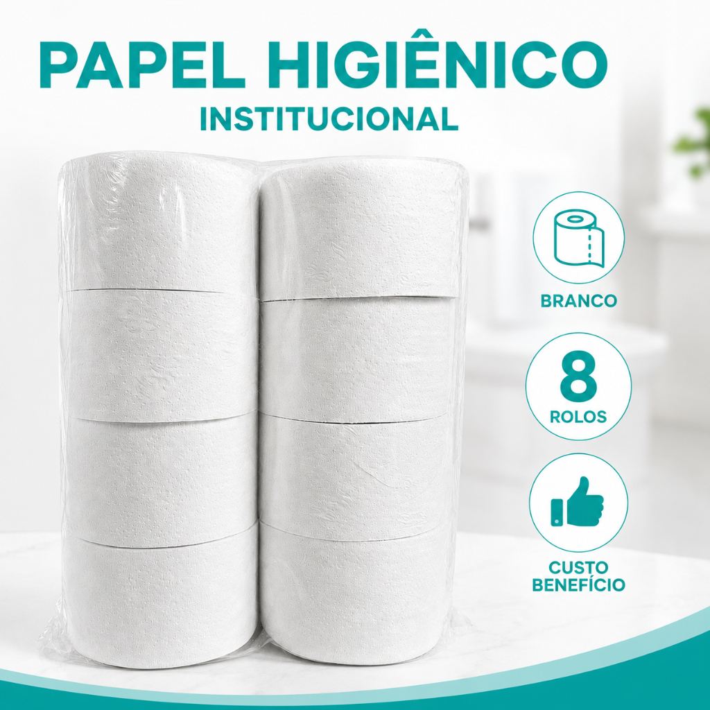 Papel Institucional Higienico de 300 mts pct com 8
