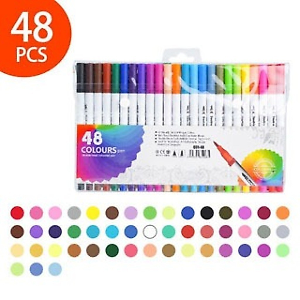 Kit 48 Canetas Marcador 2 em 1 Brush Lettering e P