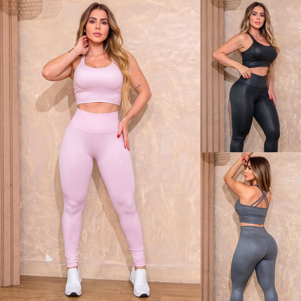 Conjunto Fitness Top Suplex Texturizado Legging Ci