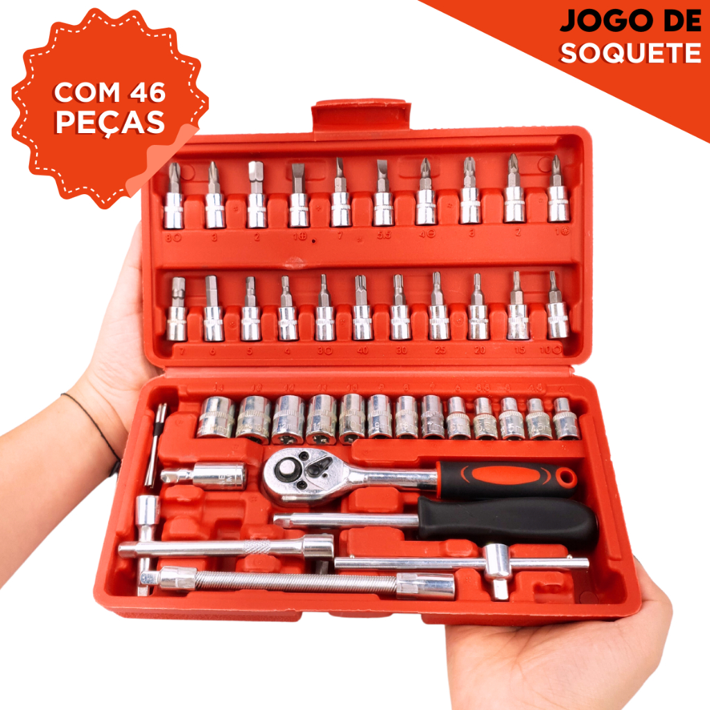 Kit Ferramentas 46 Peças Jogo Soquete Catraca Rev