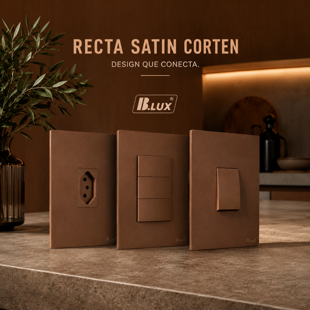 Interruptor Tomada Marrom Parede BLUX Recta Satin 