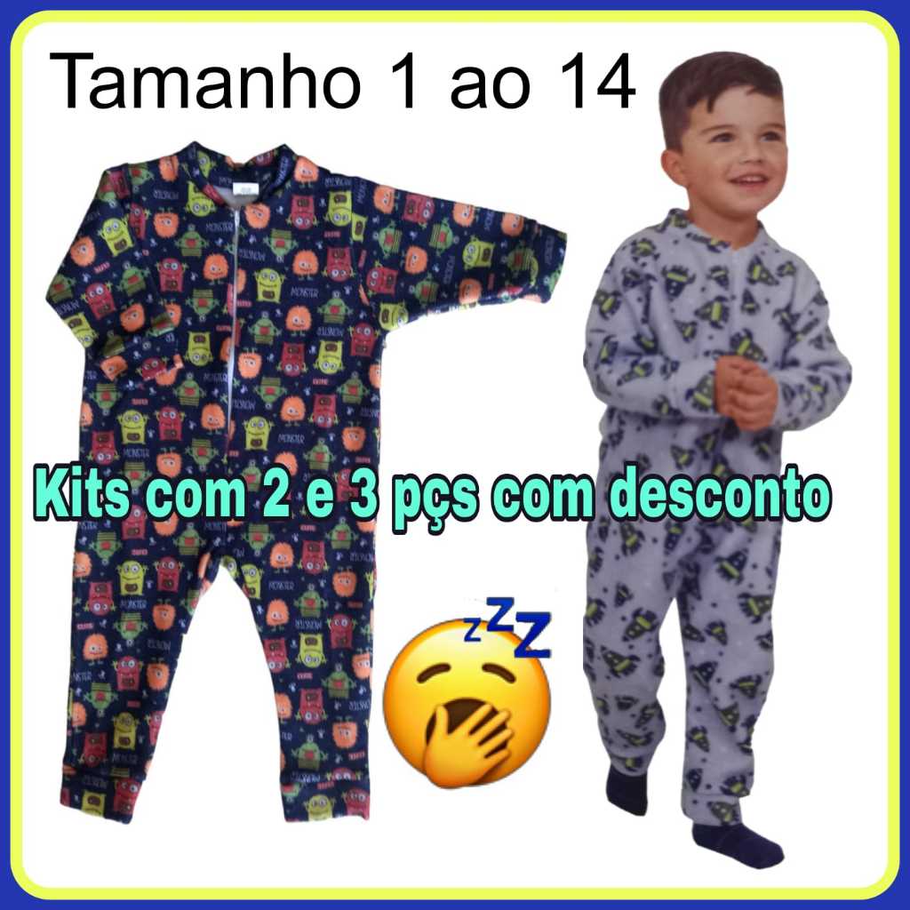 1, 2 ou 3 Macacão Soft unisoft com zíper pijama 