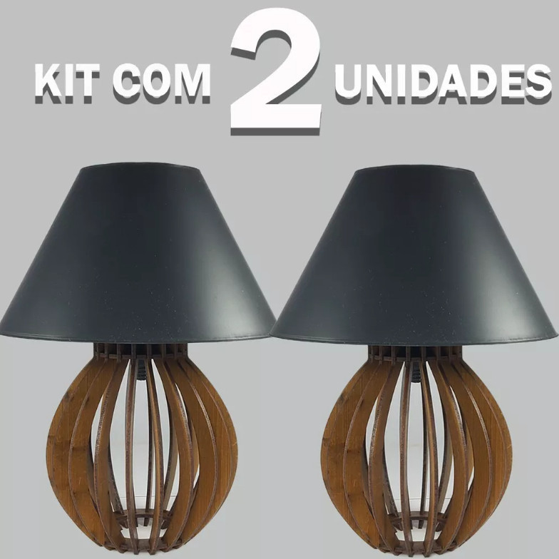 Kit 2 Abajur Cúpula Preto Luminária de Mesa Cabe