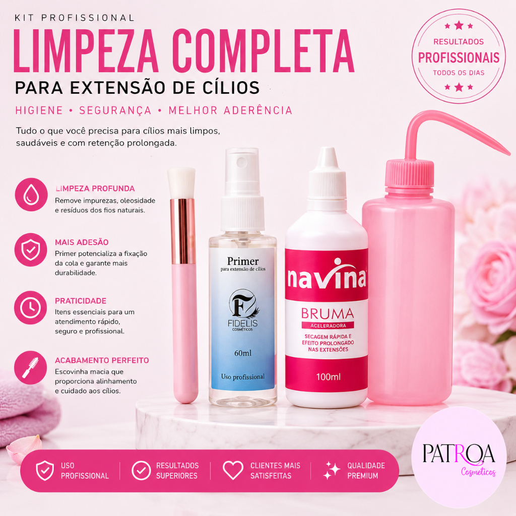 Kit Limpeza Cílios Pisseta Bruma Navina Primer Es
