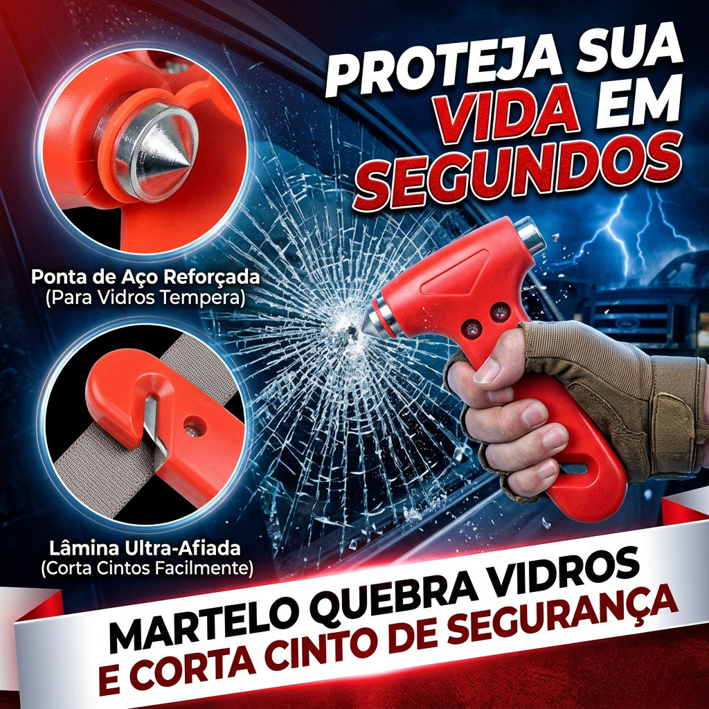 Martelo Quebra Vidros e Corta Cinto em Casos de Ac