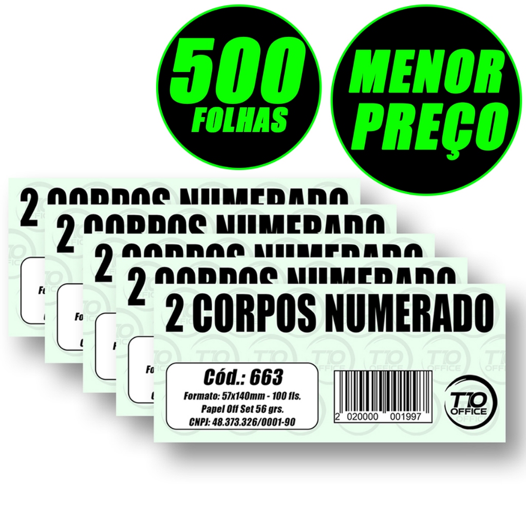 Bloco Comanda Numerada 2 Corpos 100f / 5bl / T10 O