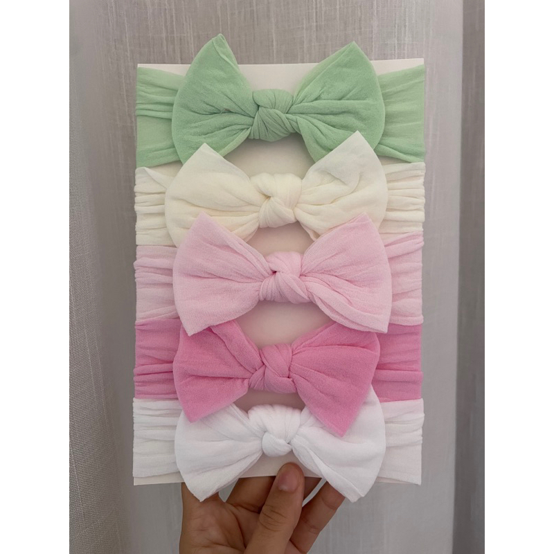kit 5 Laços Turbante Bebê do rn aos 8 meses meni