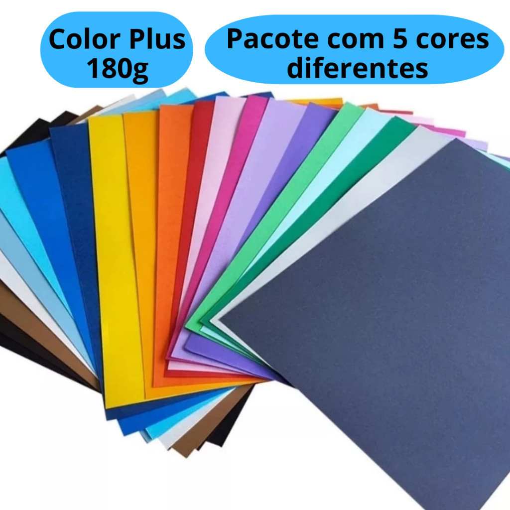 Papel Color Plus 180g 50 Folhas A4 com 5 Cores Dif