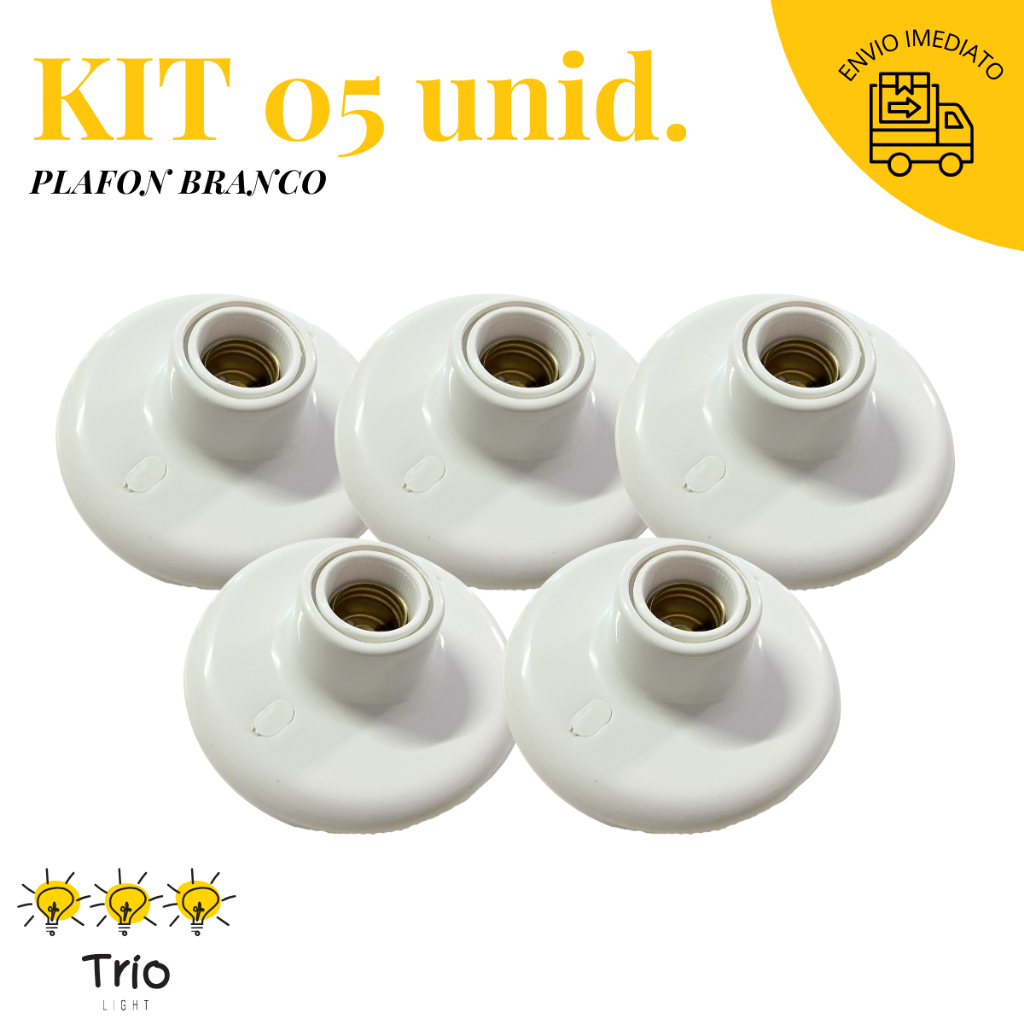 Kit 05 Plafon Soquete E27 Branco Bivolt Plafonier 