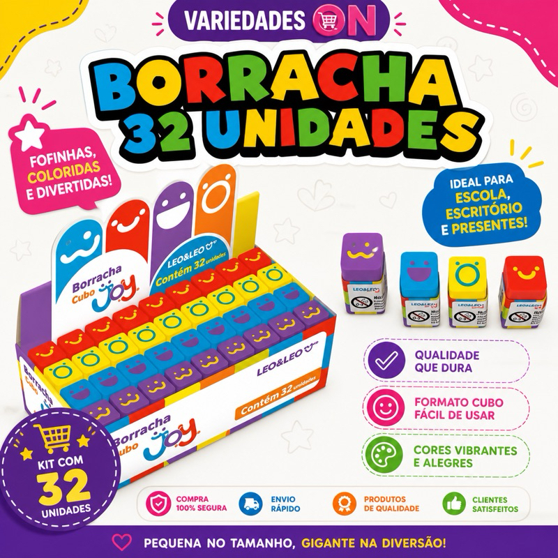 Borrachas Cubo Decorada Joy Caixa C/32 Und LeoELeo