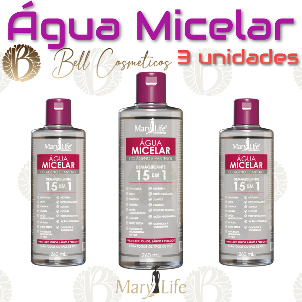 Kit 3 Unidades Água Micelar Colágeno e Pantenol 