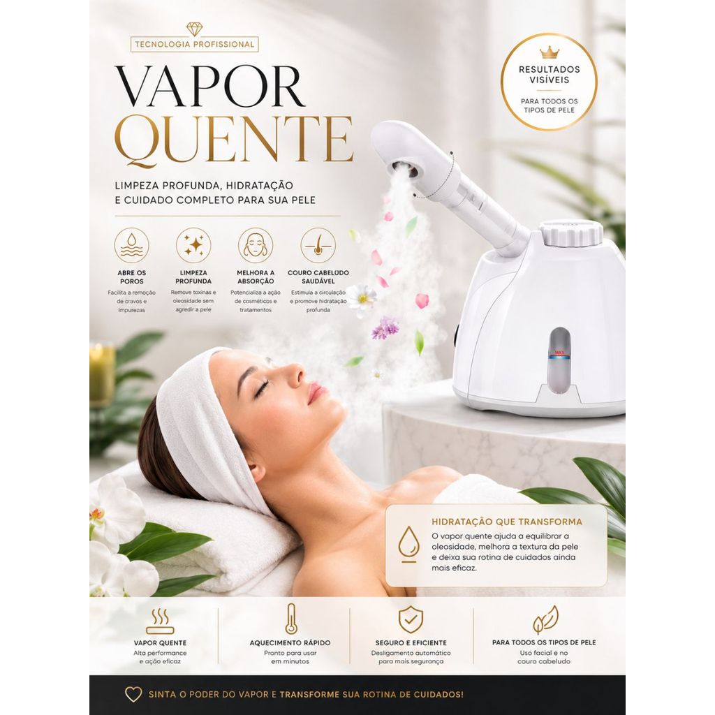 Vapor Vaporizador Quente Facial Portatil Pele Cabe
