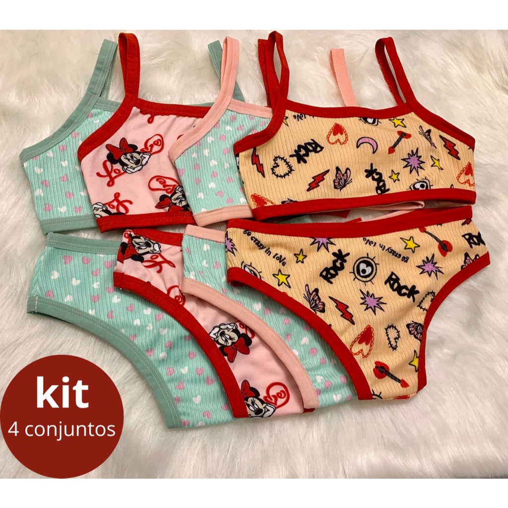 Kit 4 Conjuntos Infantis Menina Moça Top e Calcin