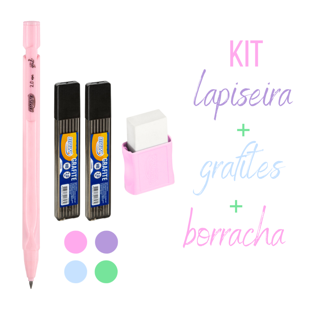 Lapiseira Escolar Ponta 2.0mm + Borracha + 12 Graf