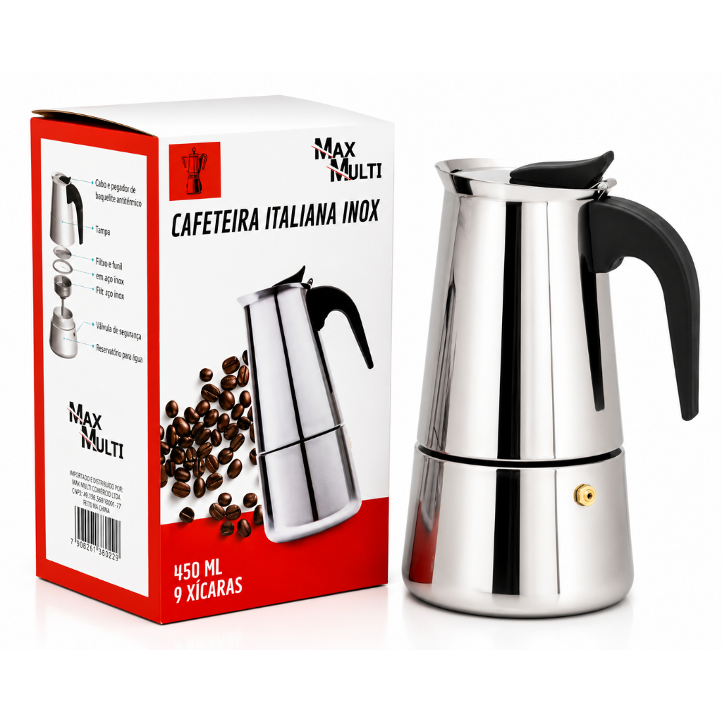 Cafeteira Expresso Italiana Luxo Moka Inox 9 Xicar
