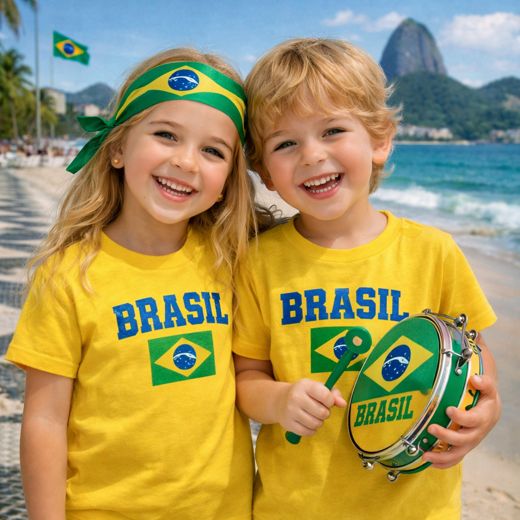 Camiseta do Brasil Infantil Bandeira do Brasil cop