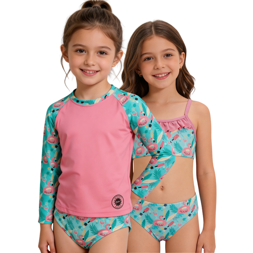 Conjunto menina 3 Peças Camisa+biquíni Proteçã