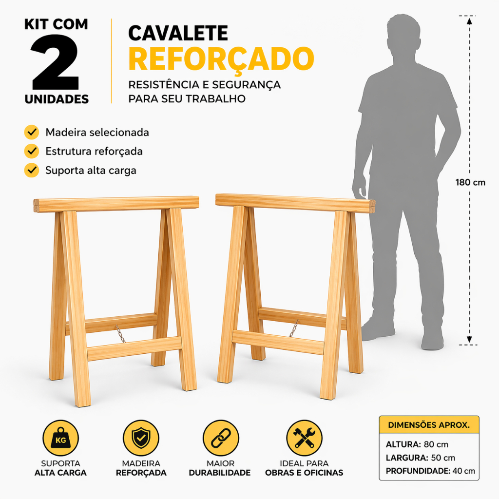 2 Cavaletes Studio De Madeira Para Mesa De Escrito