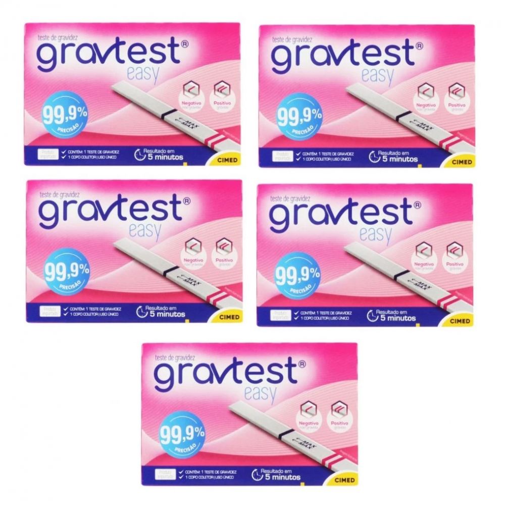 Kit com 5 Unidades Teste de Gravidez Gravtest Easy