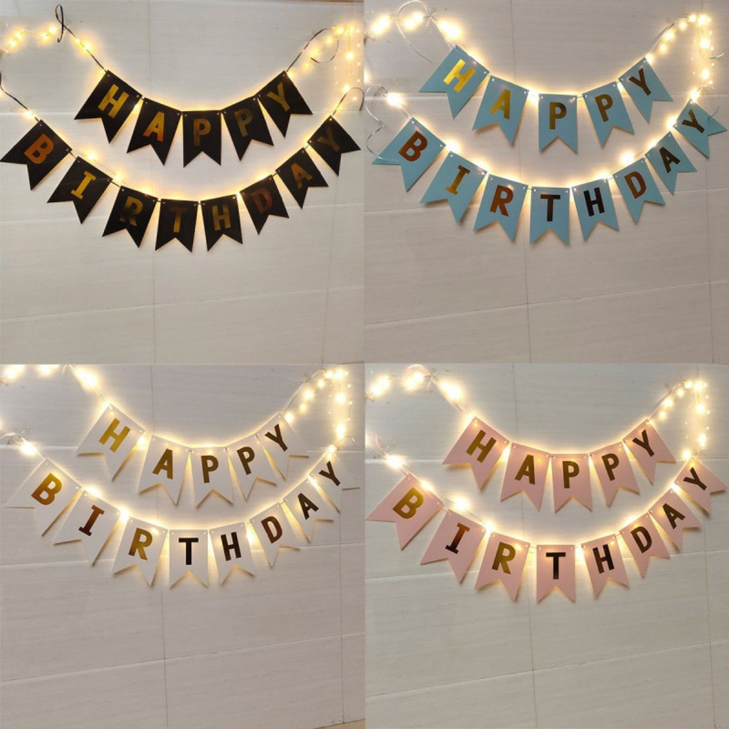 Bandeirinha Feliz Aniversário com Luz Decoração