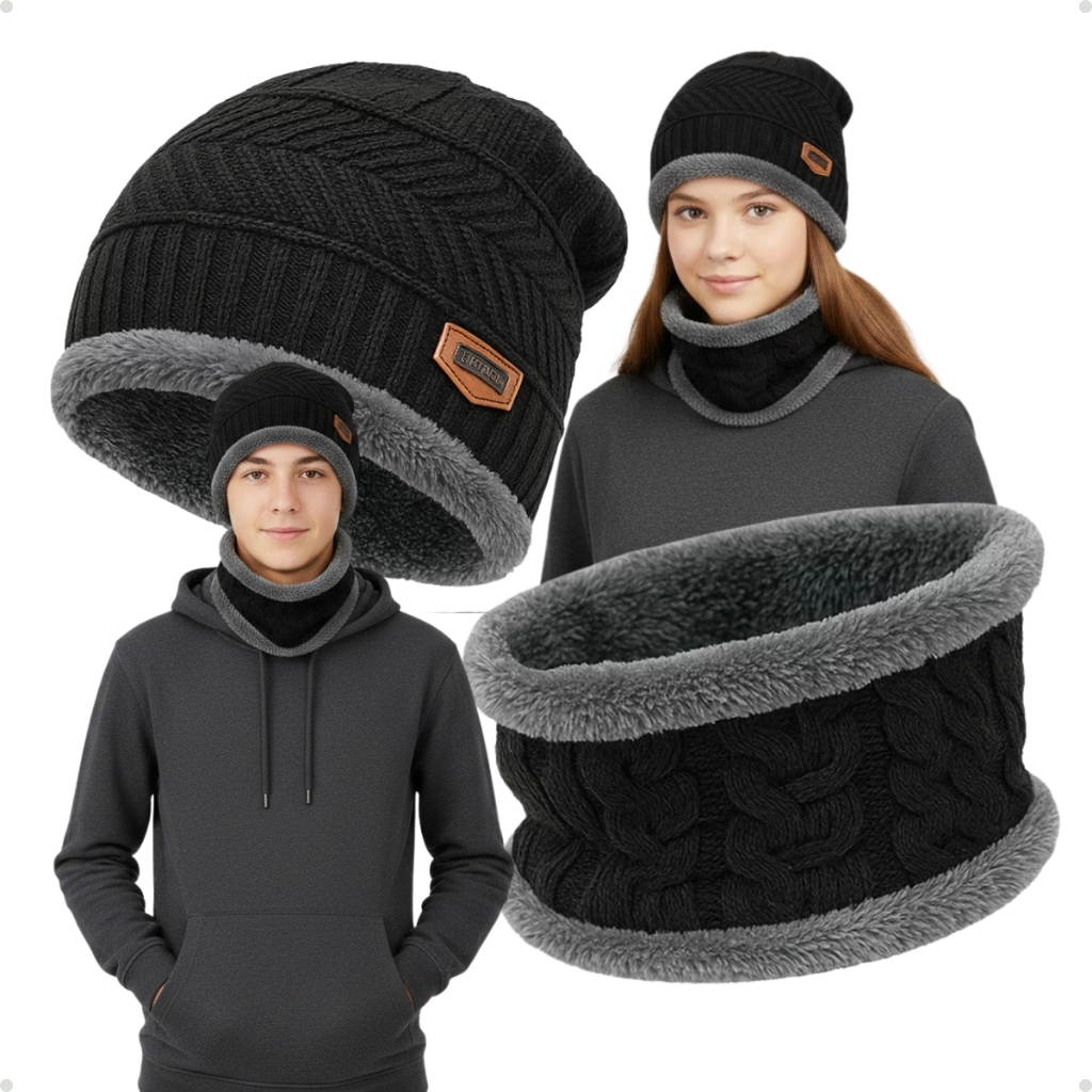 Touca Infantil Juvenil com Cachecol  Inverno Quent