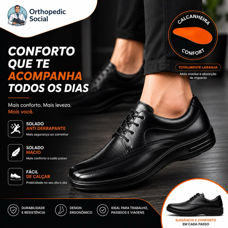 Sapato Ortopédico Social Masculino Confortável A