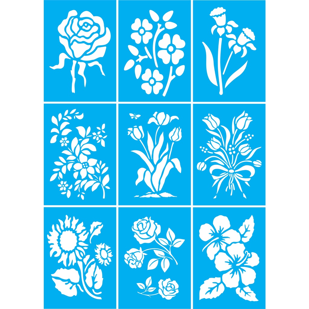 Kit 9 Stencil Flores e Rosas Molde para Pintura 10