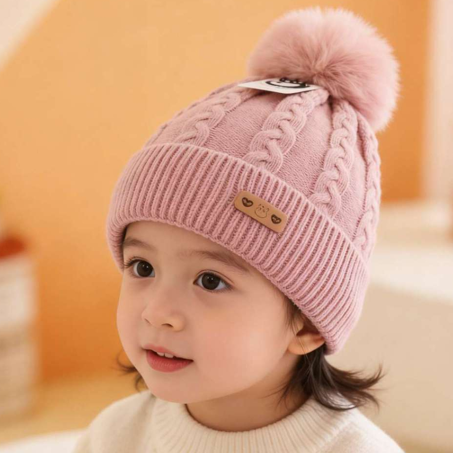 Gorro/Touca Infantil com pompom  liso Forrada Por 