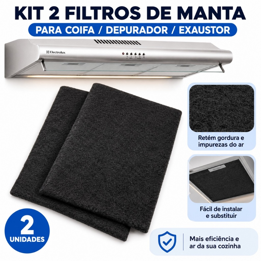 Kit 2 Filtros de Manta p/ Coifa Exaustor Depurador