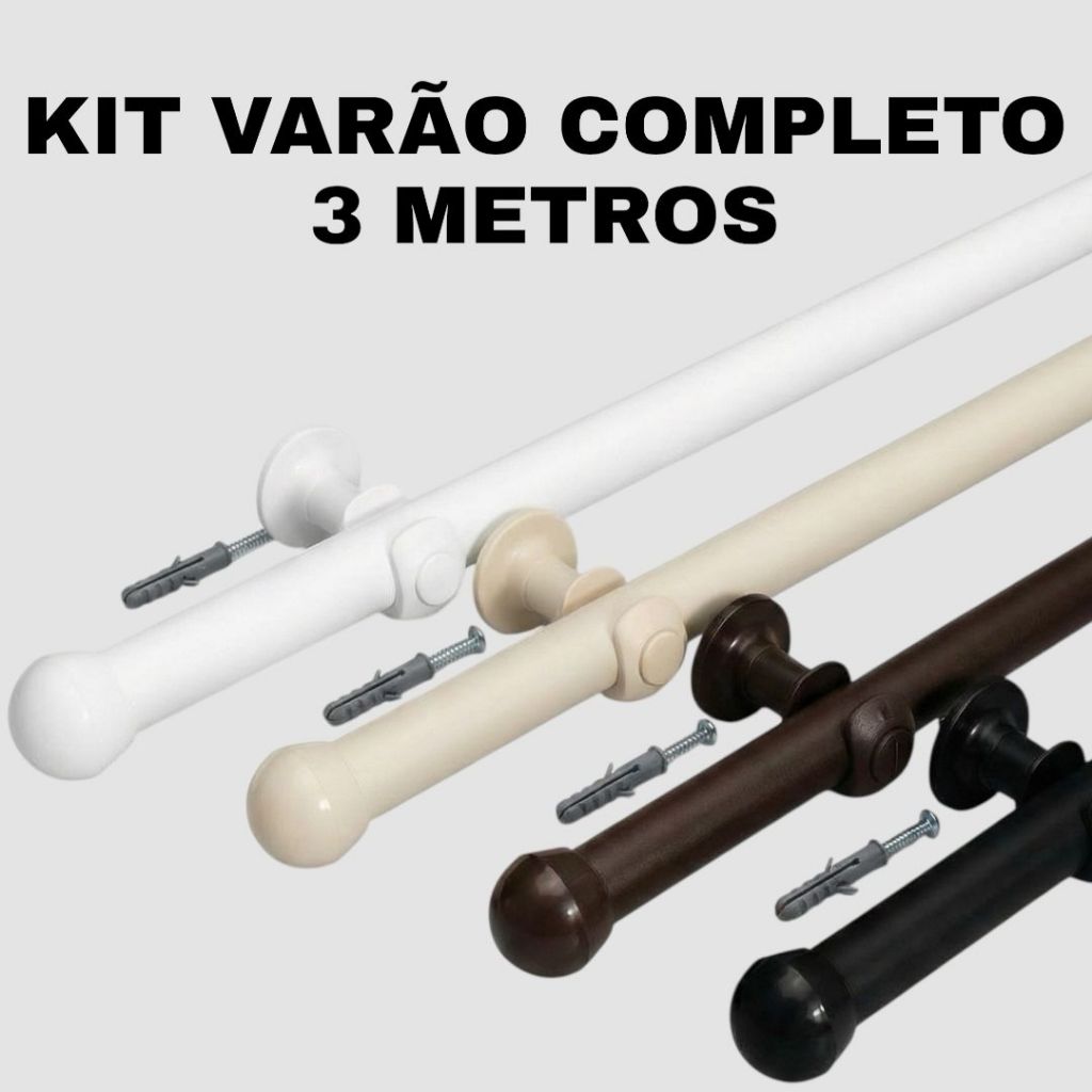 Kit Varão Cortina De 1,00mt a 3,00mt De Madeira C