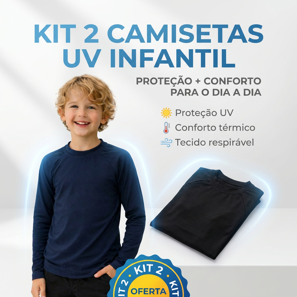 Kit Com 2 Peças Camisa UV Infantil Manga Longa Se
