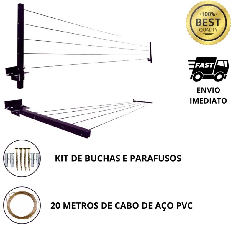 Varal de Roupa Parede Retratil té 60Kg Resistente