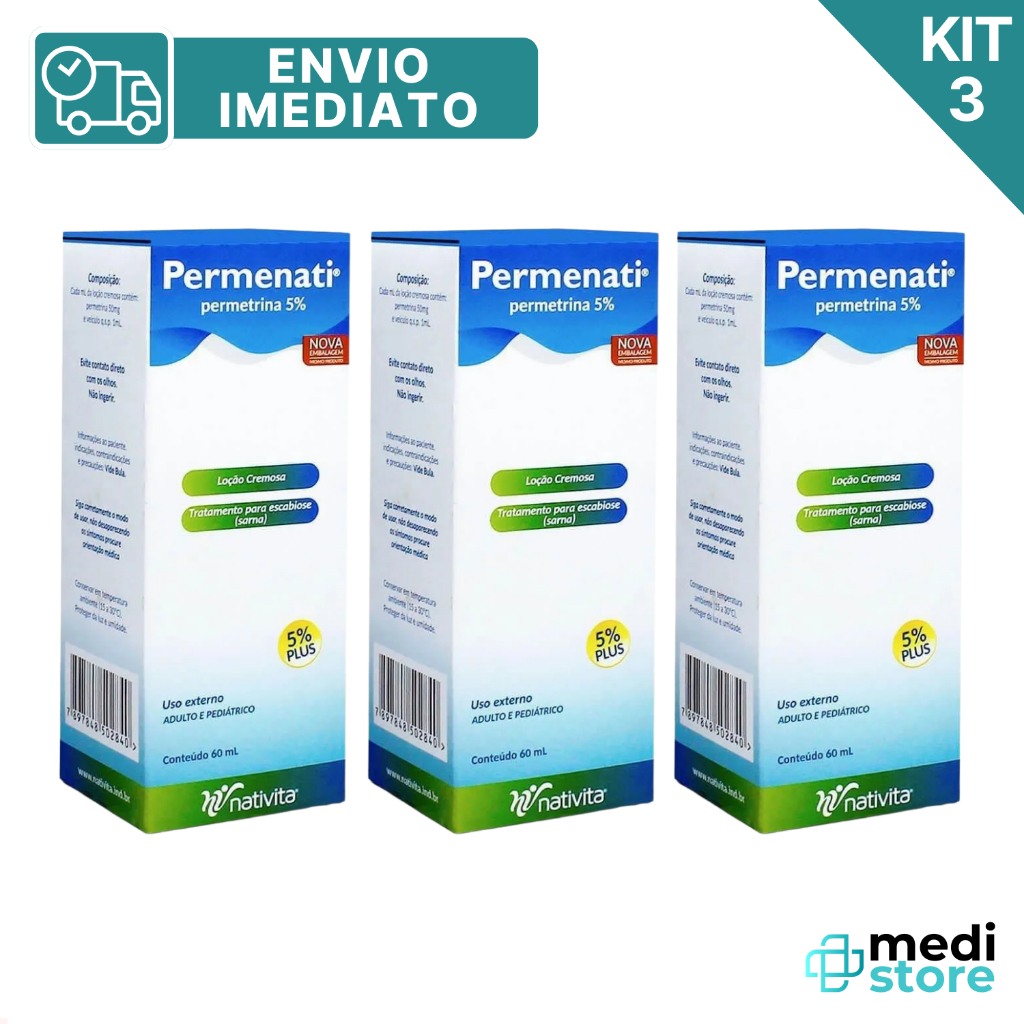 Kit 3 Permenati 5% 60 mL Loção para Sarna Escabi