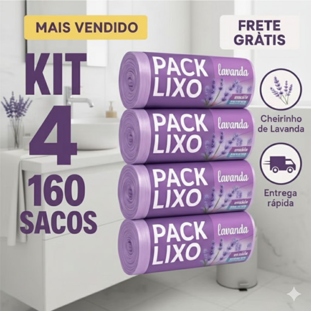 Kit 4 Sacos de Lixo Perfumados Lavanda | 160 Sacos