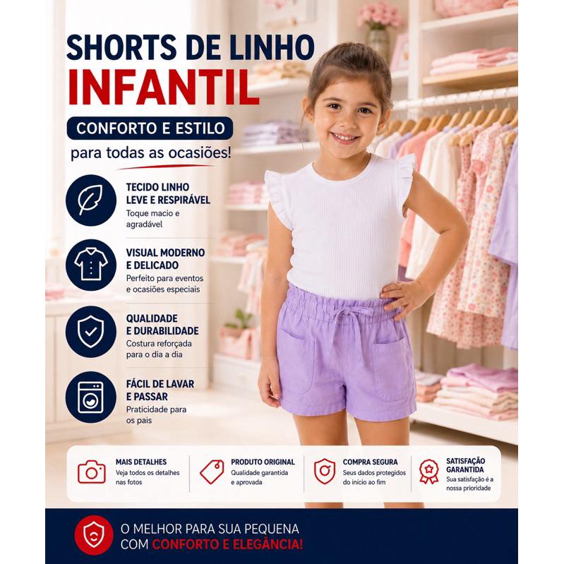 Short Sarja Bermuda Lilas Menina Infantil Tam 4 ao