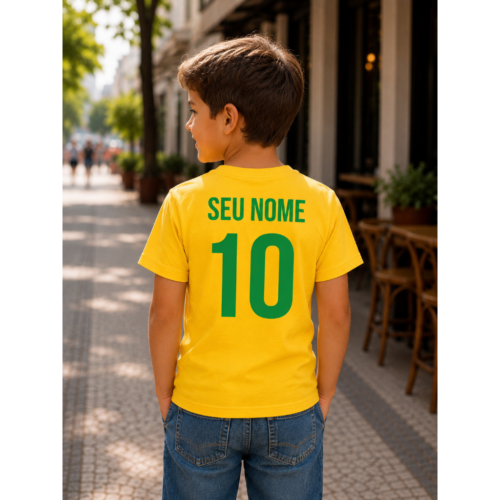 Camiseta Brasil Infantil Unissex Amarela 100% Algo