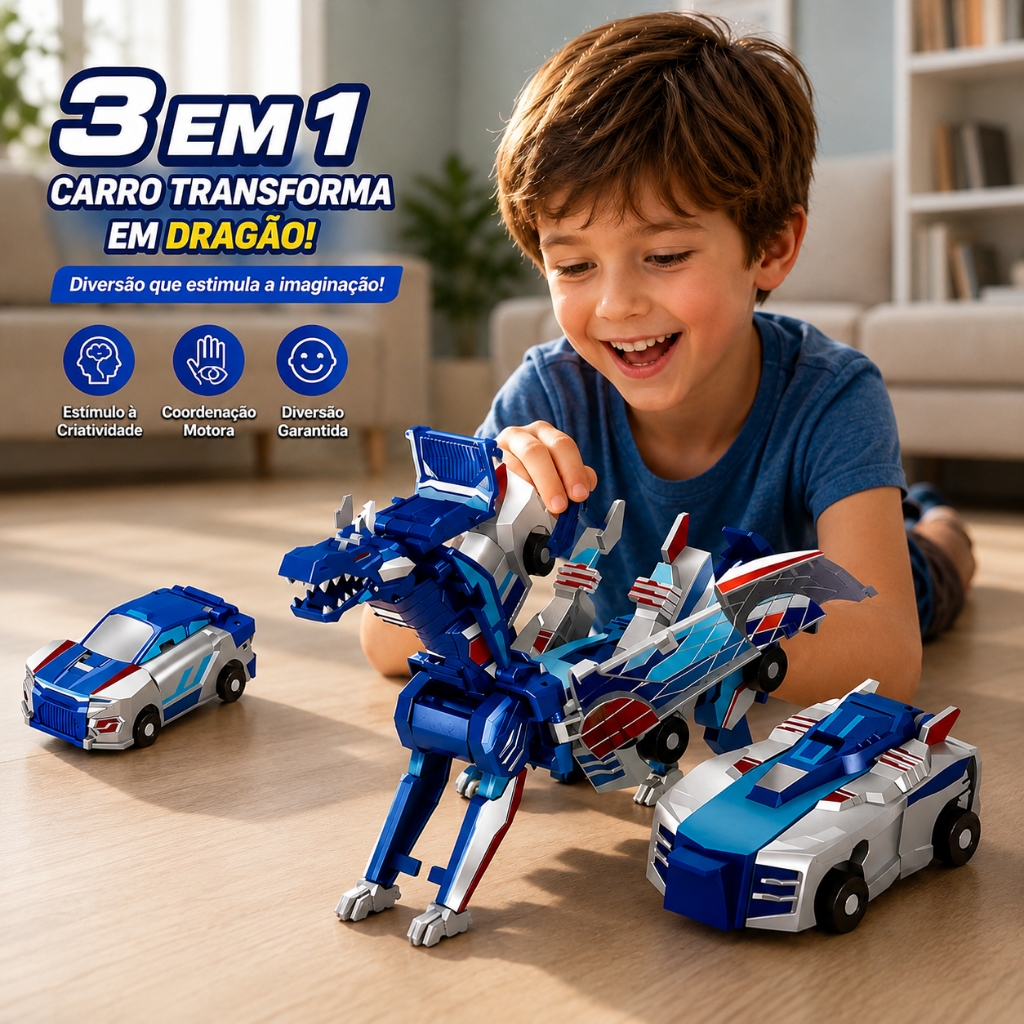 Brinquedo 2 em 1 Carro que Transforma em Dragão R