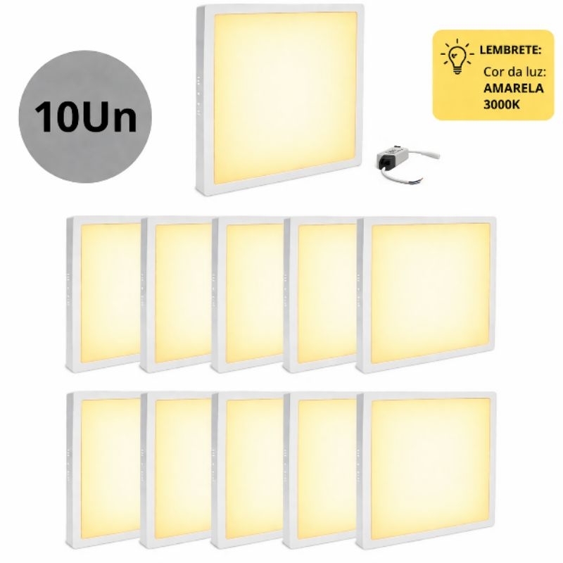 KIT 10 Plafon LED, Painel LED Sobrepor Quadrado 24