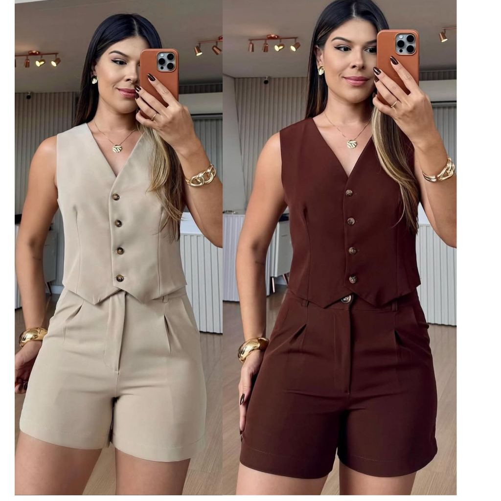 CONJUNTO FEMININO SHORT E COLETE  SOCIAL EN ALFAIA