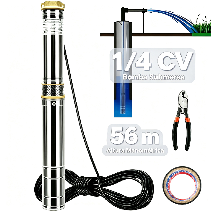 Bomba Submersa Caneta Palito 1/2hp 0.5CV 100l/min 