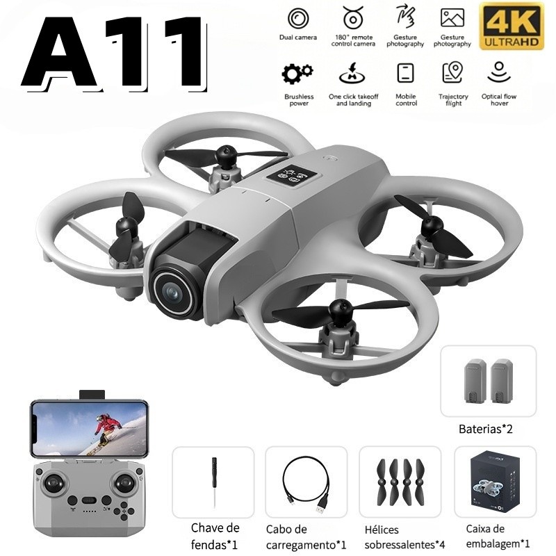 Drone A11 Mini 4K FPV Profissional, Dupla Câmera,