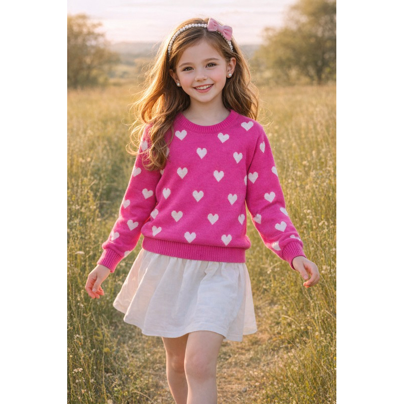 Blusa Tricô Infantil Juvenil Menina Coração MOD