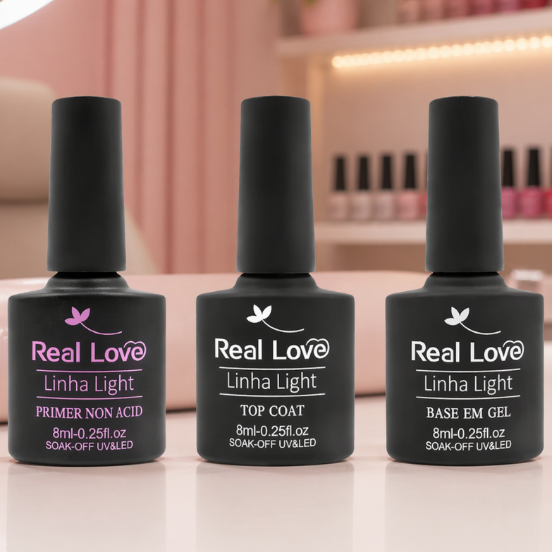 Kit 3 Preparadores Top Coat + Base em Gel + Primer