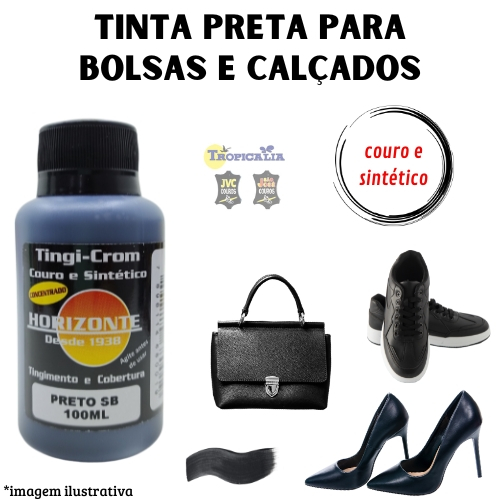 Tinta Preta couro e sintético Horizonte 100ml Sem