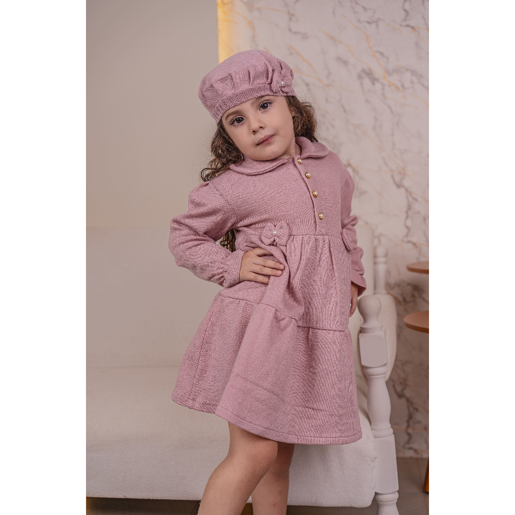 Vestido Sobretudo Infantil Tricot + Boina Roupa pa